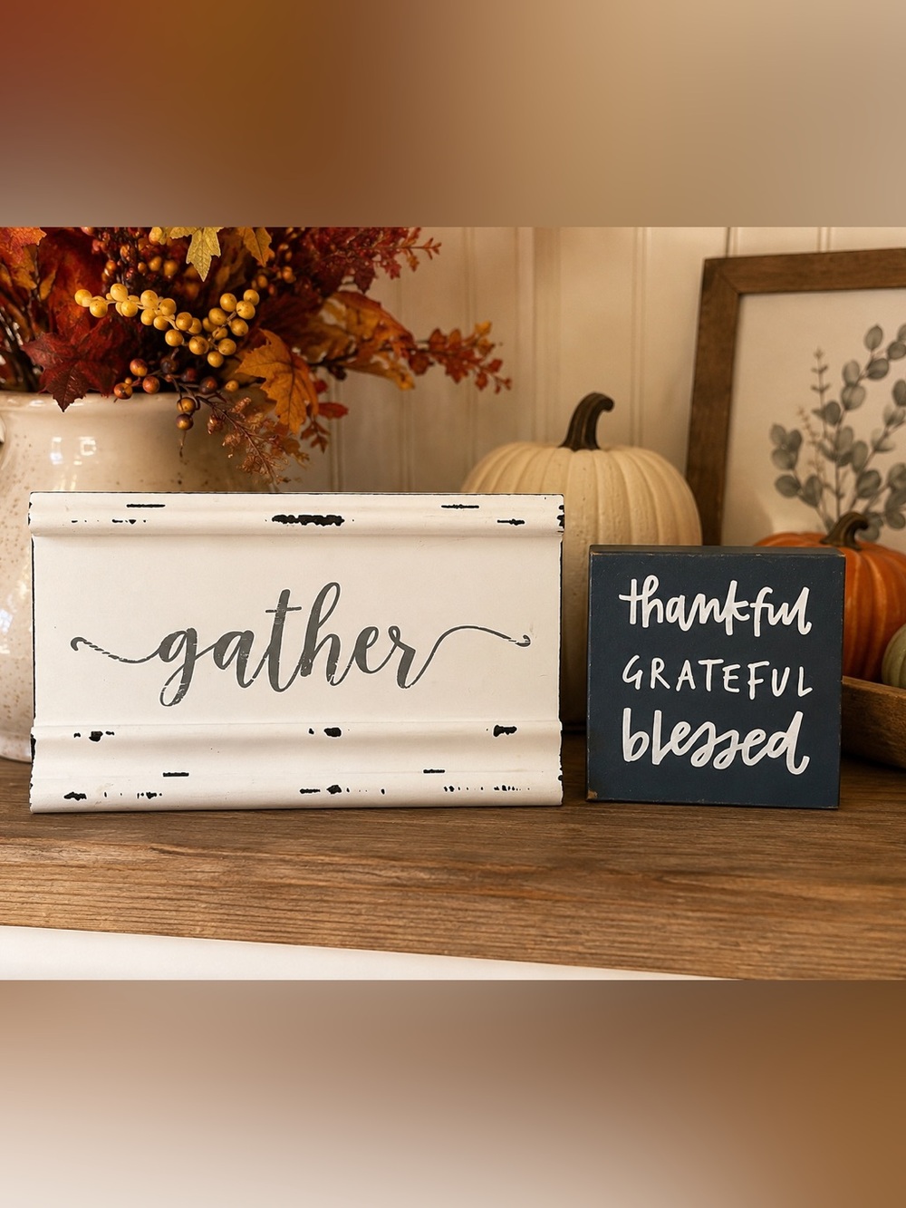 Farmhouse Gather Thankful Grateful Blessed Fall Thanksgiving Decor Set